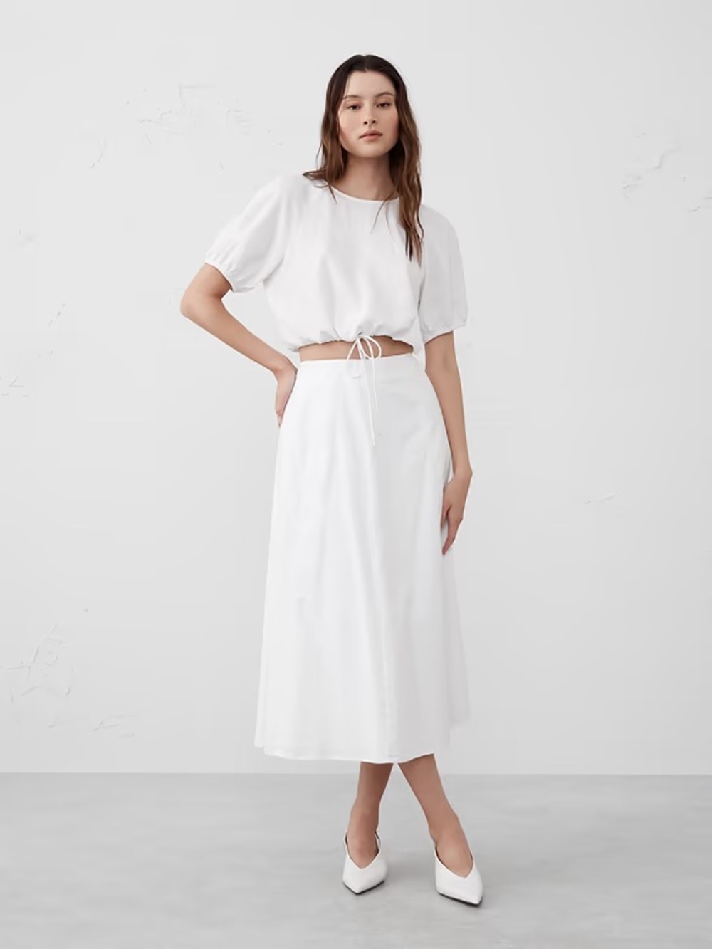 Linen-Blend Tie Hem Top